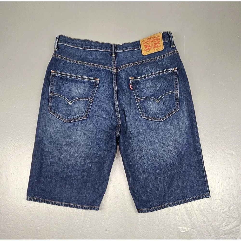 Levis 569 Loose Straight Fit Denim Shorts Mens 34 Dark Wask Whisker Fade Jean